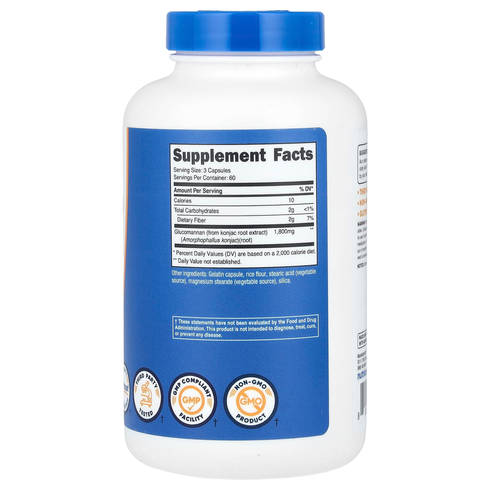 Nutricost, Экстракт корня глюкоманнана конжака, 180 капсул (600 мг в 1 капсуле)