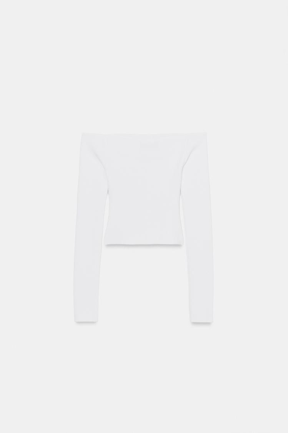 ZARA ПРИТАЛЕННЫЙ ТРИКОТАЖНЫЙ ТОП С ВЫРЕЗОМ, БЕЛЫЙ