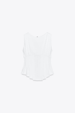 ZARA ФУТБОЛКА СО СКЛАДКАМИ И МОЛНИЕЙ, БЕЛЫЙ