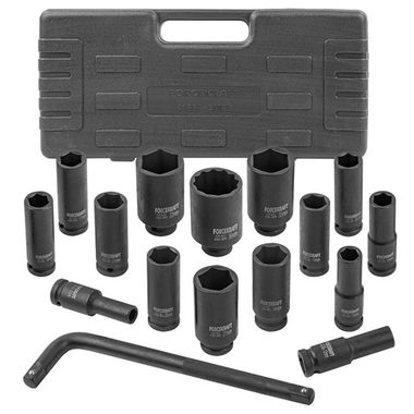 Набор головок ударных глубоких с Г-образным воротком 1/2''15+1пр.(6-гр)(10,12,13-17,19,21,22,24,27,30,32мм,36мм-12гр),в кейсе FORCEKRAFT FK-4166A-5MPB