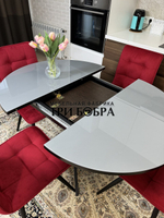 Круглый стеклянный раздвижной стол и стулья "ГУЧИ" бордовый