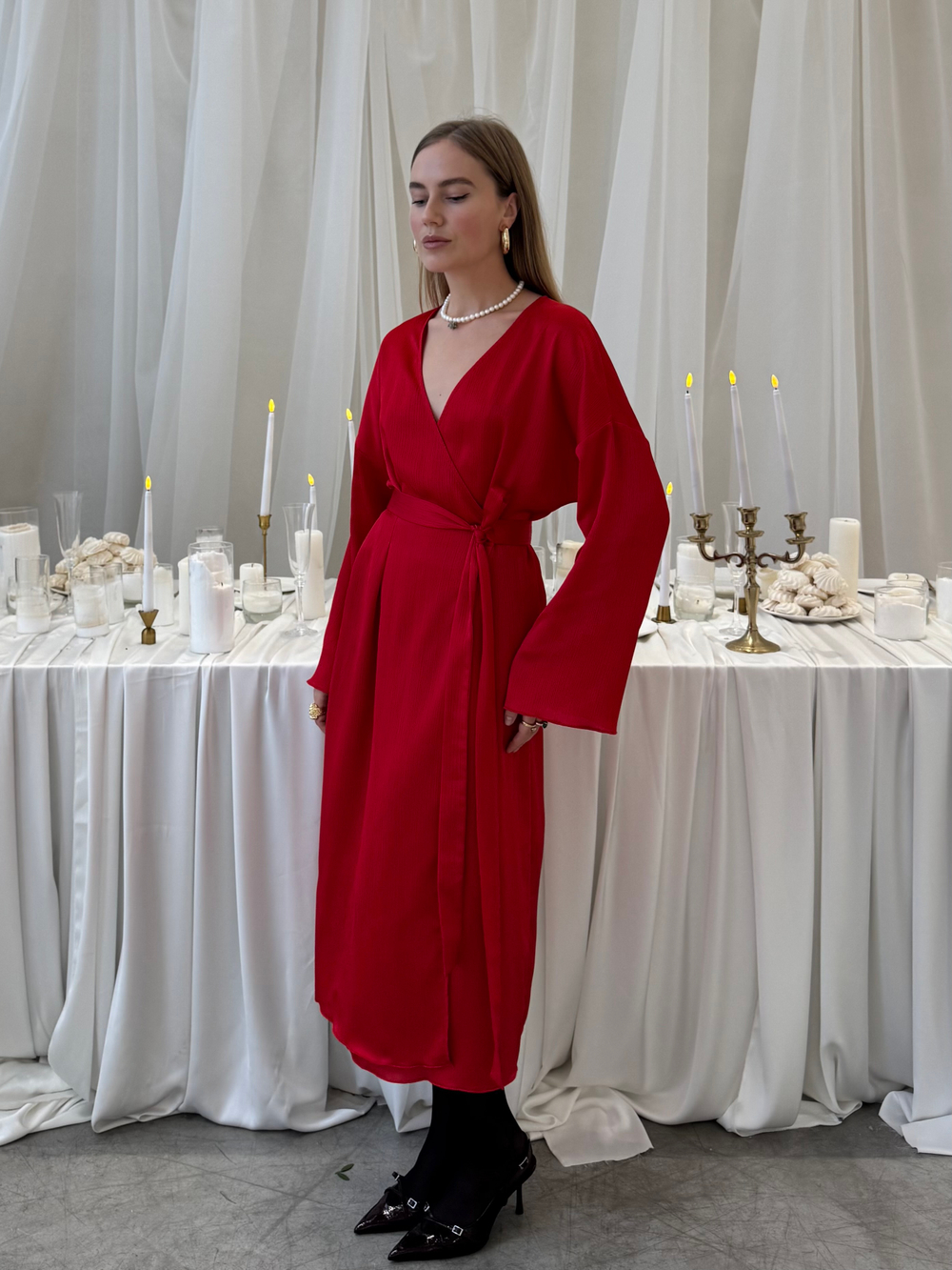 Платье Кимоно алый