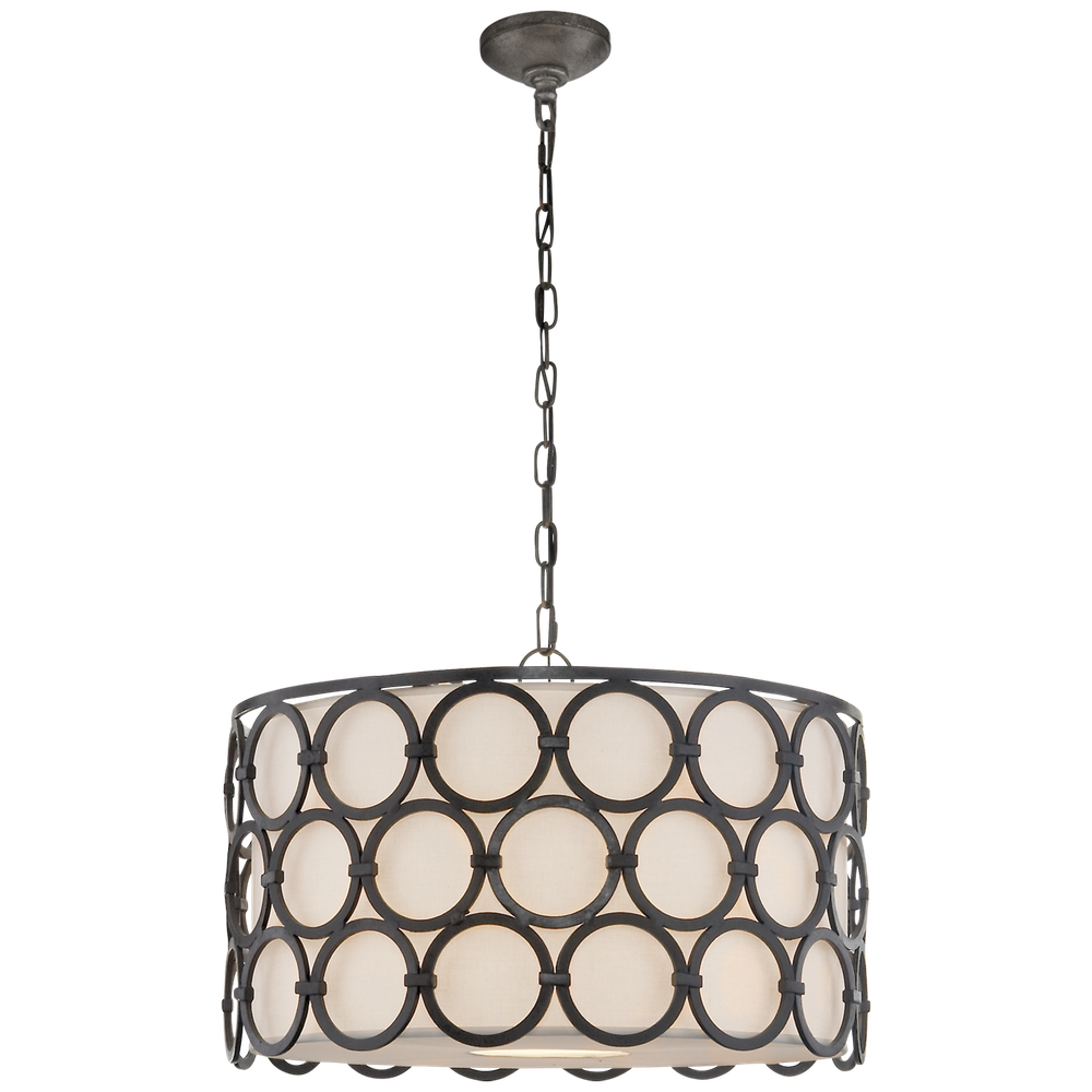 Alexandra Medium Hanging Shade in Aged Iron with Linen Shade