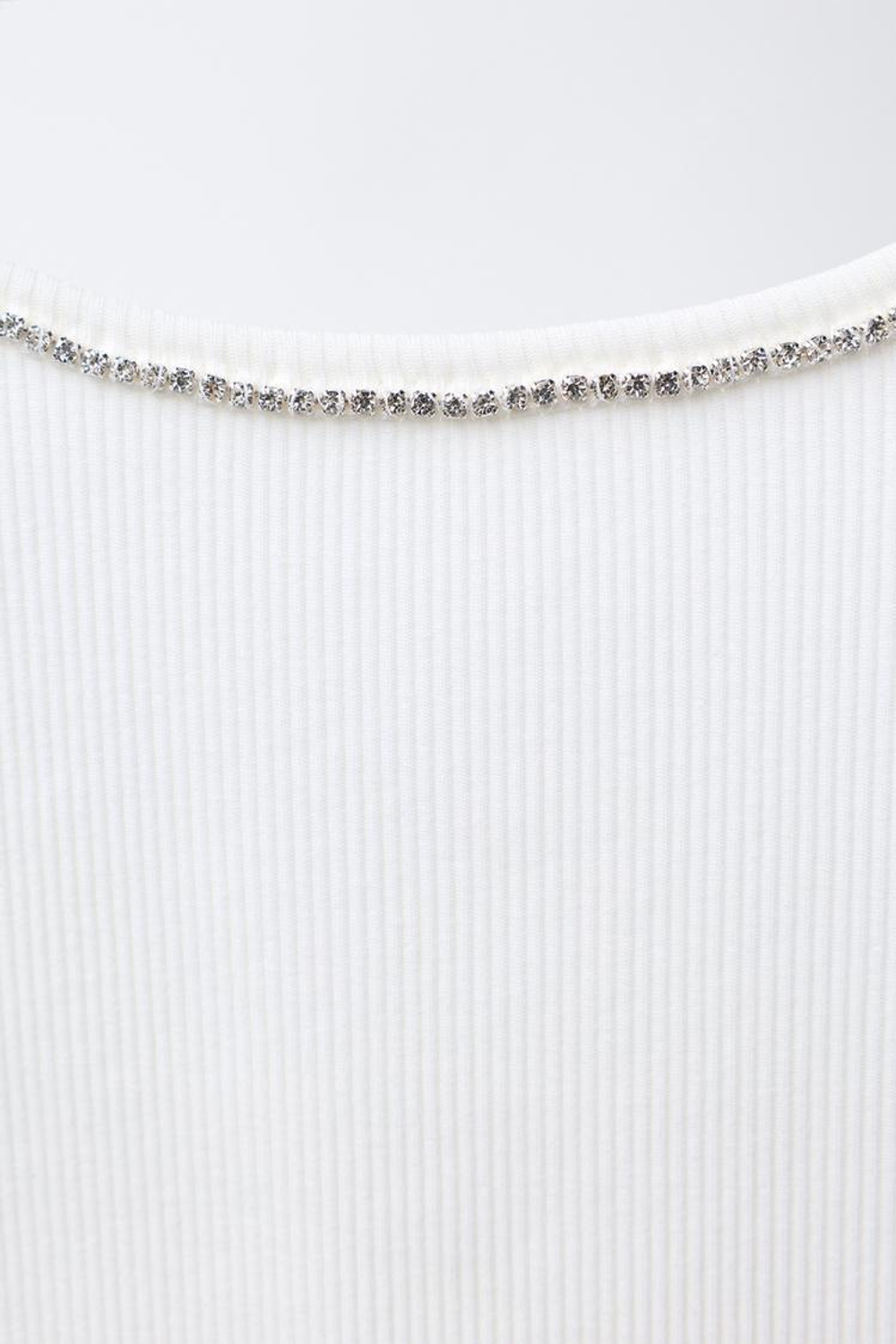 ZARA ТОП В РУБЧИК СО СТРАЗАМИ, БЕЛЫЙ