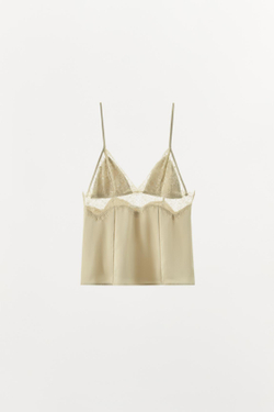 ZARA АТЛАСНЫЙ ТОП С КРУЖЕВОМ LIMITED EDITION, ВАНИЛЬНЫЙ