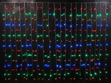 Светодиодный облегченный занавес 2*1.5 м., 220V, 300 разноцветных LED ламп, прозрачный ПВХ провод, Rich LED (RL-CS2*1.5-T/M)