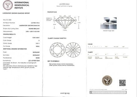 Лабораторно-выращенный бриллиант Кр-57 6.56-6.58 мм D/VVS1 1.08 ct