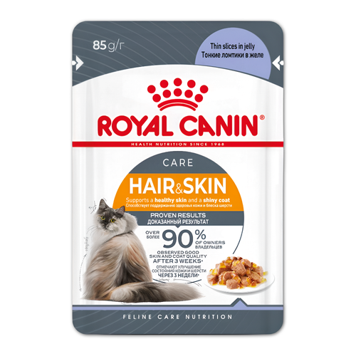 Royal Canin корм консервированный для взрослых кошек кусочки в желе здоровая кожа и шерсть