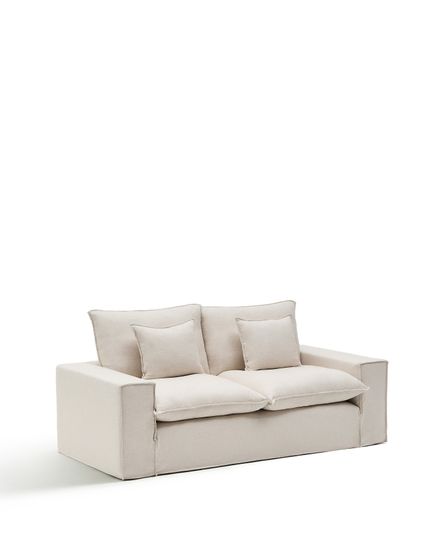 Двухместный диван Anarela из бежевого льна и вискозы со съемным чехлом, 220 см
