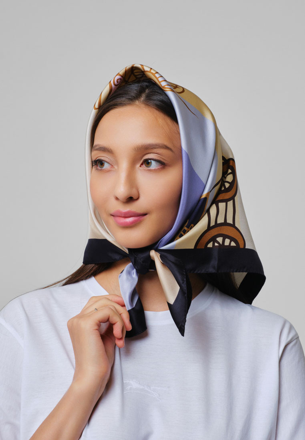 Шелковый платок KERUEN BEIGE/BLUE 70×70