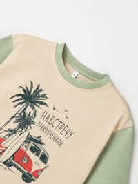 Футболка оверсайз "Крем-брюле/Шалфей" с принтом