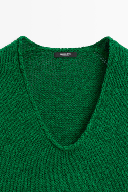 Massimo Dutti Свитер из хлопкового трикотажа, зеленый
