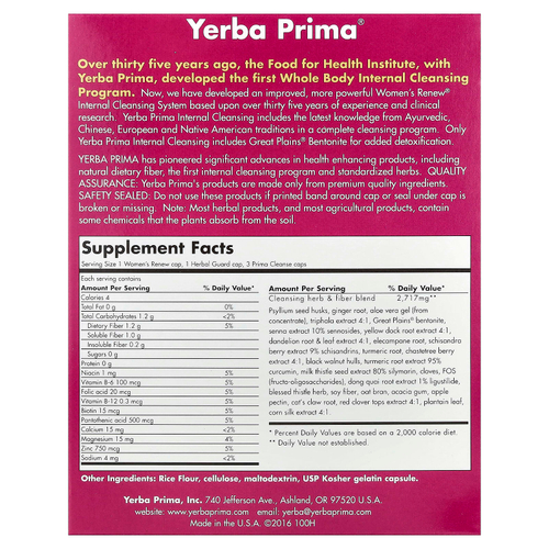 Yerba Prima, Renew® для женщин, средство для внутреннего очищения, из 3 частей, 300 капсул