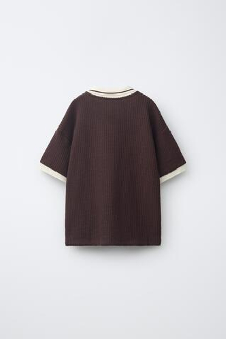 ZARA ПОЛО С ВЫШИВКОЙ, КОРИЧНЕВЫЙ/ЭКРЮ