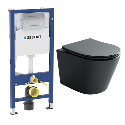 Комплект подвесной безободковый унитаз Ceramica Nova Balearica CN6000MDH темный антрацит матовый с сиденьем микролифт + инсталляция Geberit Delta 458.163.21.1 с панелью смыва, хром глянцевый