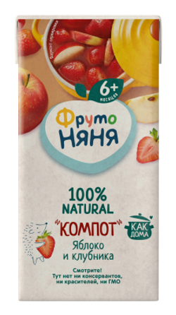 Компот ФрутоНяня из яблок и клубники 0,2 л с 6 месяцев