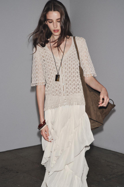 ZARA АЖУРНЫЙ ТРИКОТАЖНЫЙ КАРДИГАН, ЖЕМЧУЖНО-СЕРЫЙ