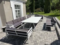 "Рио" стол из HPL 300х150см, цвет столешницы "молочный", подстолье стальное белое