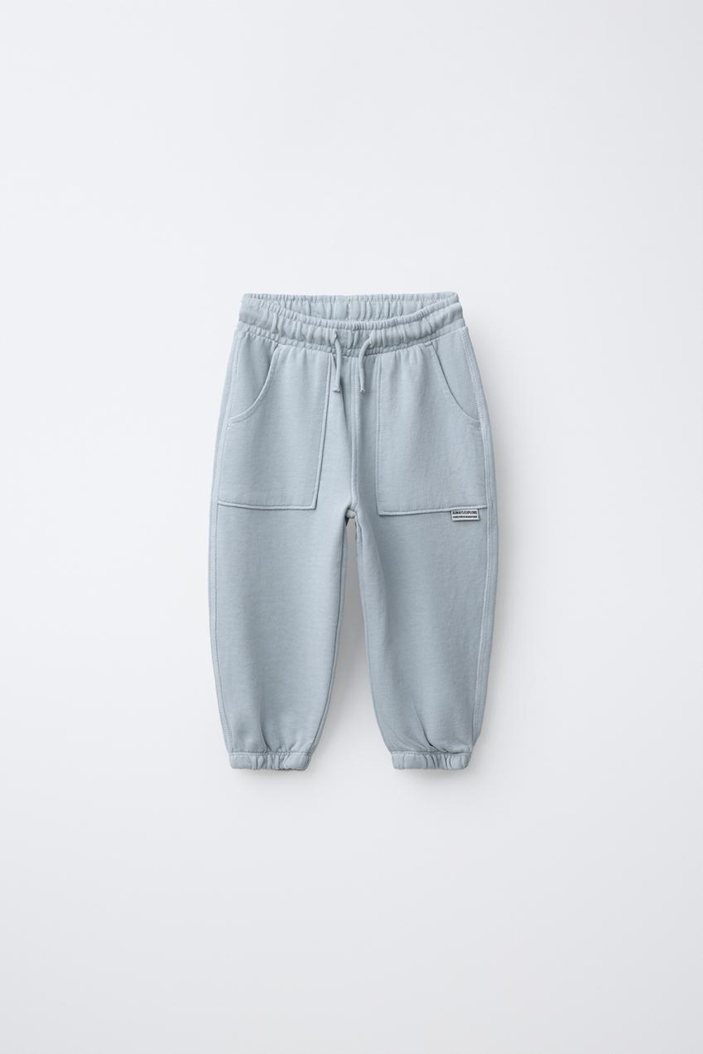 ZARA БРЮКИ-ДЖОГГЕРЫ GARMENT DYE С НАШИВКОЙ, ГОЛУБОЙ