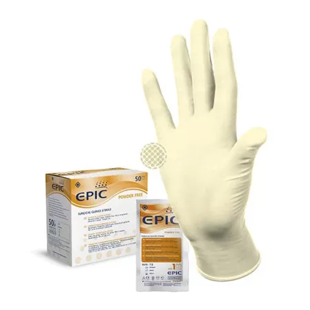 Перчатки латексные хирургические стерильные неопудренные анатомические Epic SG PF размер 7,5 50 пар