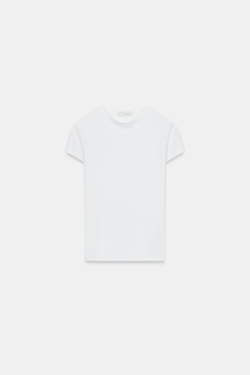ZARA ФУТБОЛКА ОБЛЕГАЮЩЕГО КРОЯ С КОРОТКИМИ РУКАВАМИ, БЕЛЫЙ
