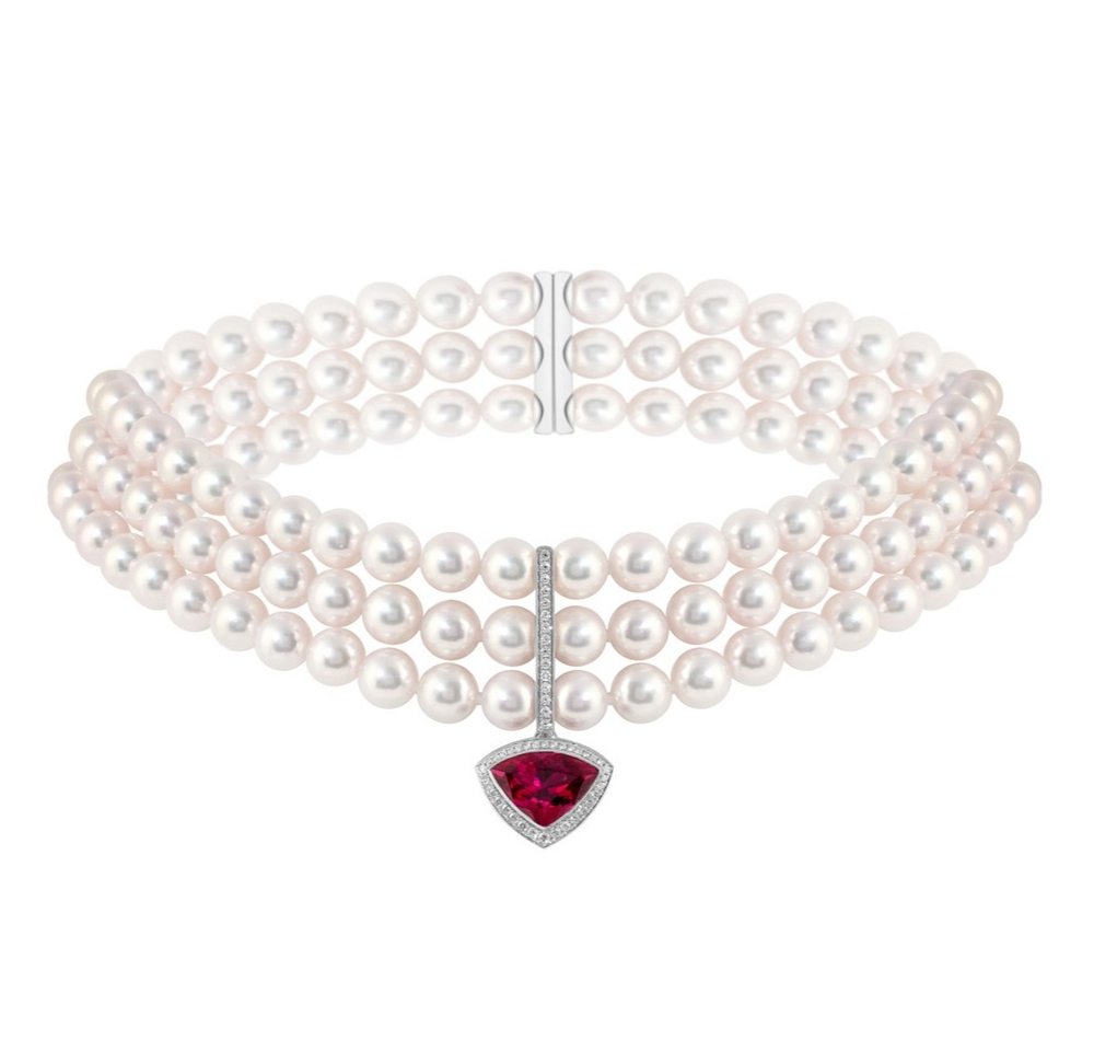 Колье-чокер из Морского Жемчуга Акойя и Бриллиантами, N0156-0/2