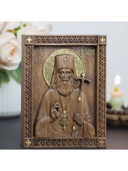 Лука Крымский икона деревянная резная, ясень