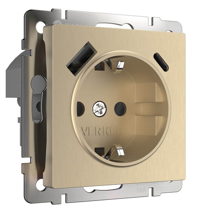 Розетка Werkel с быстрой зарядкой USB Type A+С шампань рифленый W1171710 4690389176463