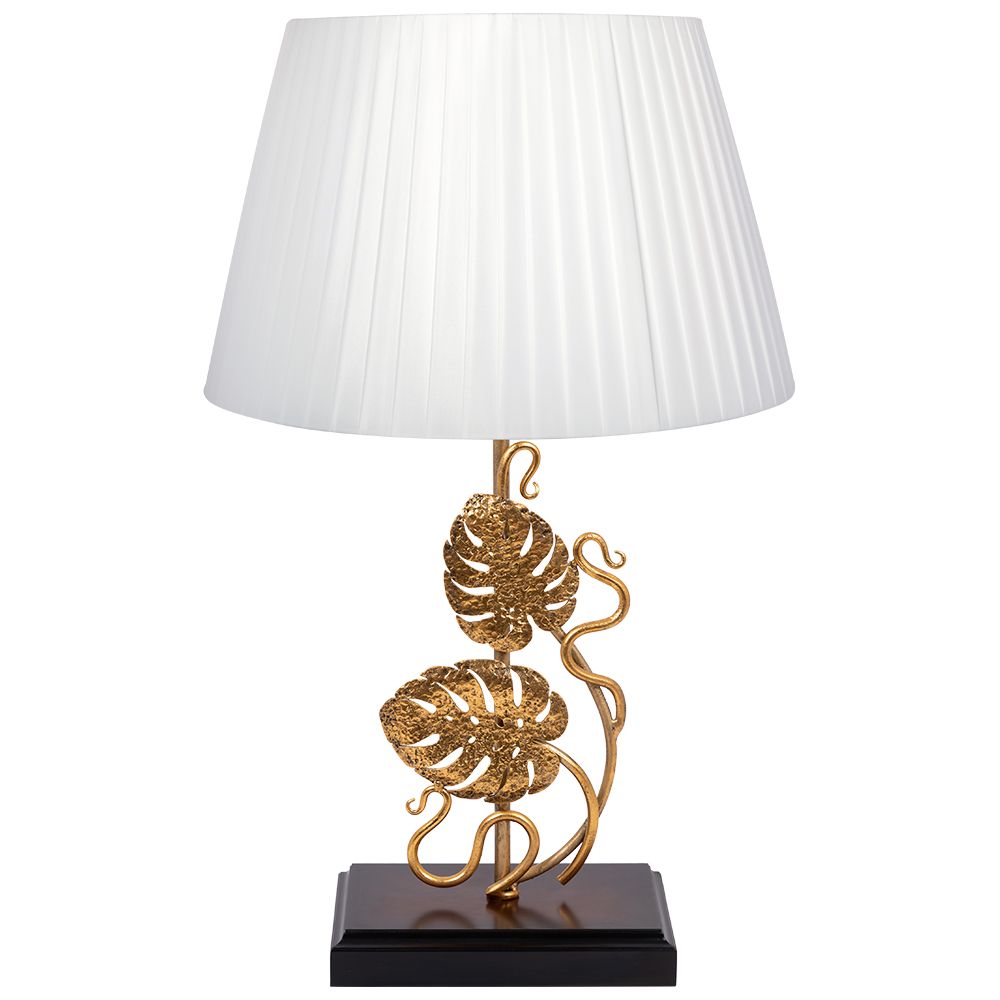 Настольная лампа Monstera Deliciosa (Монстера) Каштан Амбер с абажуром Шебби Белый