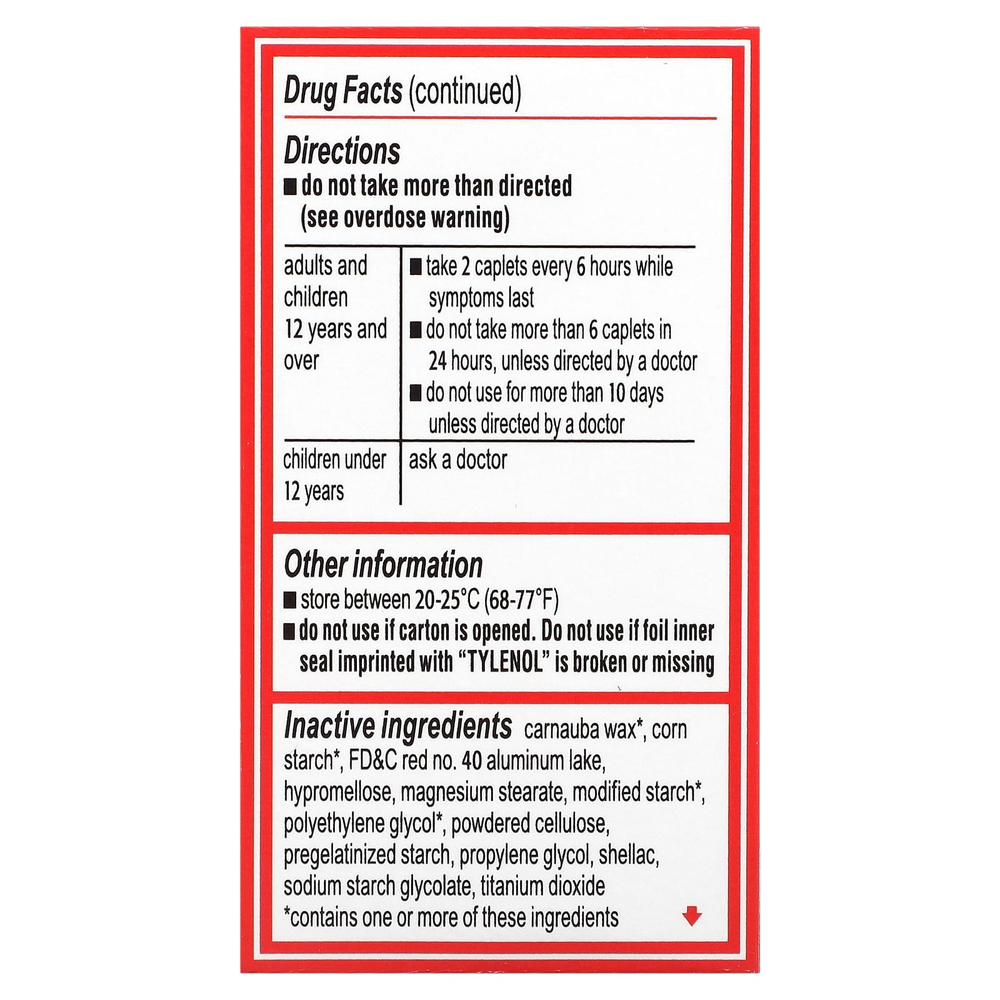 Tylenol, ацетаминофен, обезболивающее и жаростойкое средство для взрослых, 500 мг, 50 капсул