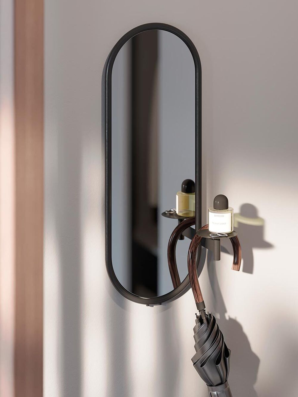 Зеркало настенное с полкой Yens, черное