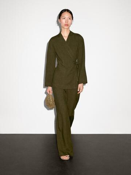 Massimo Dutti Кимоно из 100% льна, зелёный