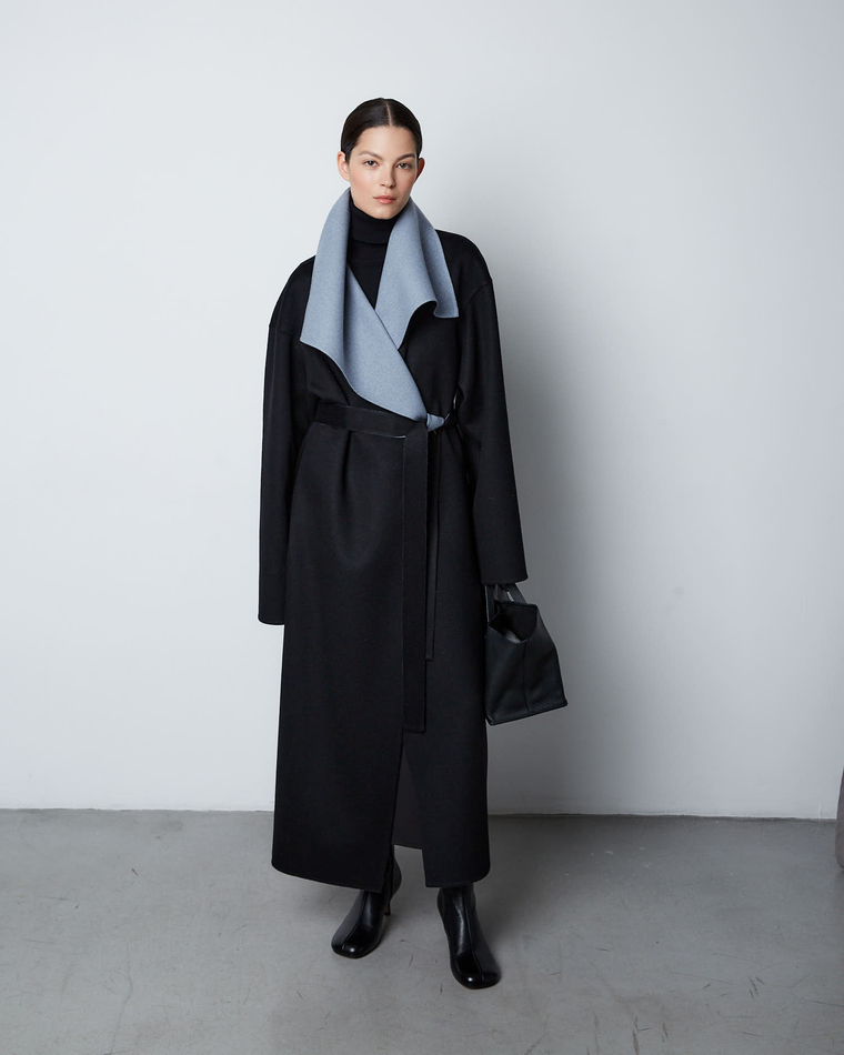 Пальто двустороннее из шерсти Берберри черно-голубой