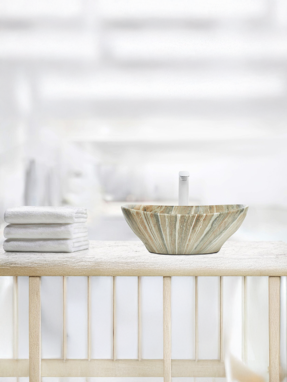 Раковина накладная (мрамор бежевая с серым) WeltWasser WW  ELBACH 3078 M804 410х335х145