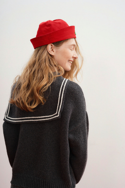 Пуловер с воротником-морячкой из мериноса графитового цвета