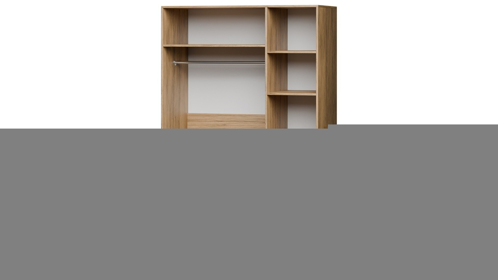 Шкаф Агератум МДФ двухсекционный с антресолью и стеллажом в синей эмали - Дуб молочный 8622  170*50*260