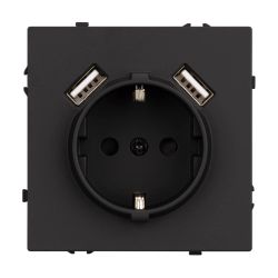 Механизм розетки с USB зарядкой SCT-NOBE-MUAA-SFPL-BK (230V, 16A) (Arlight, Черный оникс) 054289