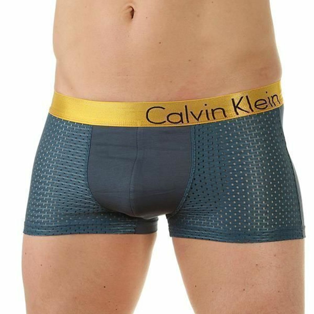 Мужские трусы боксеры изумрудные с золотистой резинкой Calvin Klein Bold Boxer со вставкой