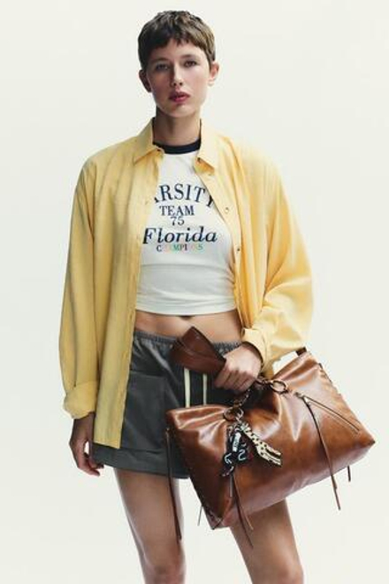 ZARA СУМКА-ШОПЕР С БАХРОМОЙ, РЫЖЕВАТО-КОРИЧНЕВЫЙ