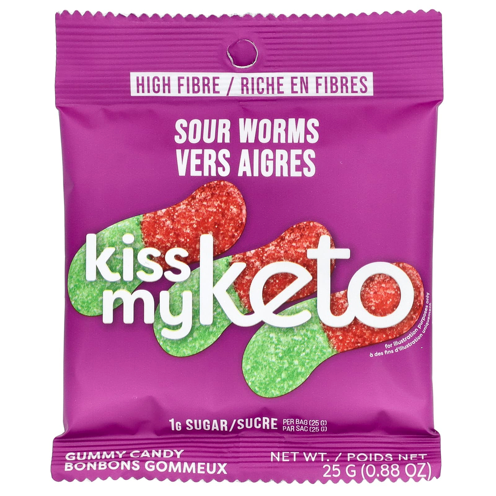 Kiss My Keto, Жевательные конфеты, кислые черви, 8 пакетиков по 25 г (0,88 унции)