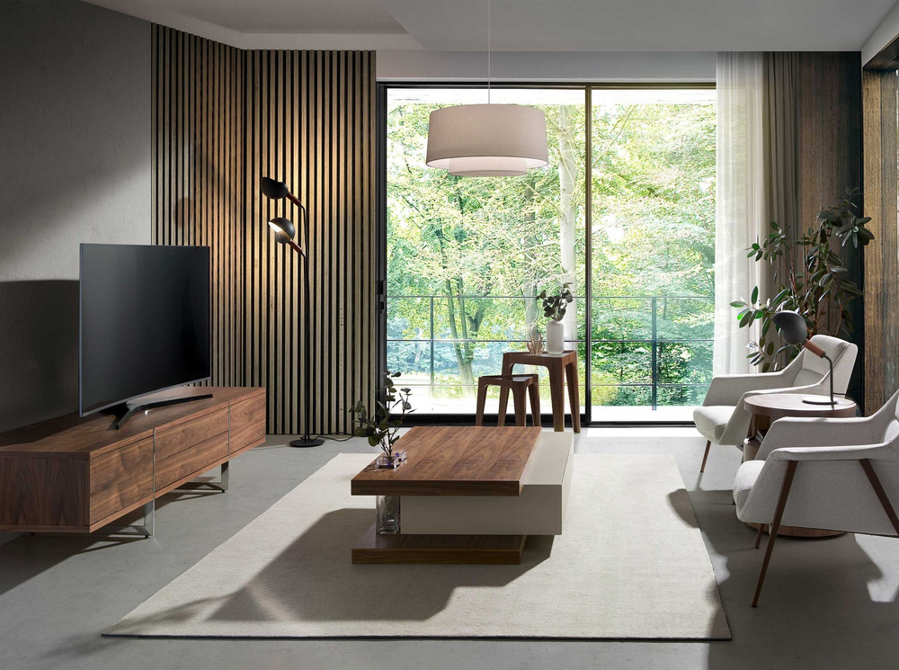 Журнальный столик 2105/HE-CT140 из орехового дерева и дымчатого МДФ