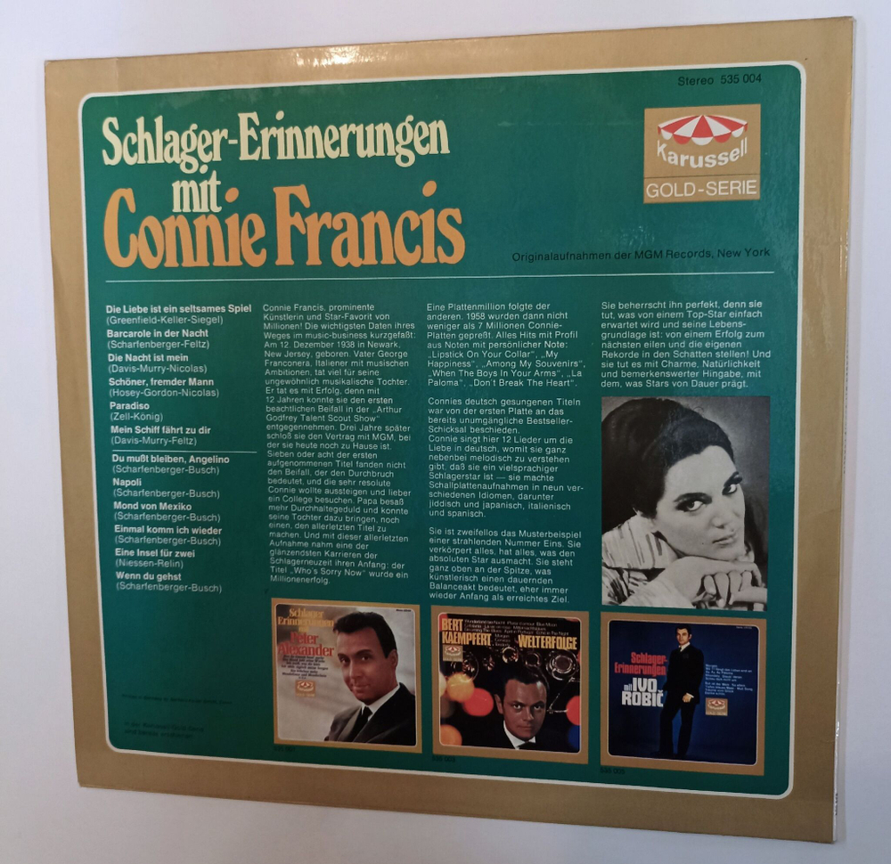 Винтажная виниловая пластинка LP Schlager Erinnerungen Mit Connie Francis (Germany 1969)