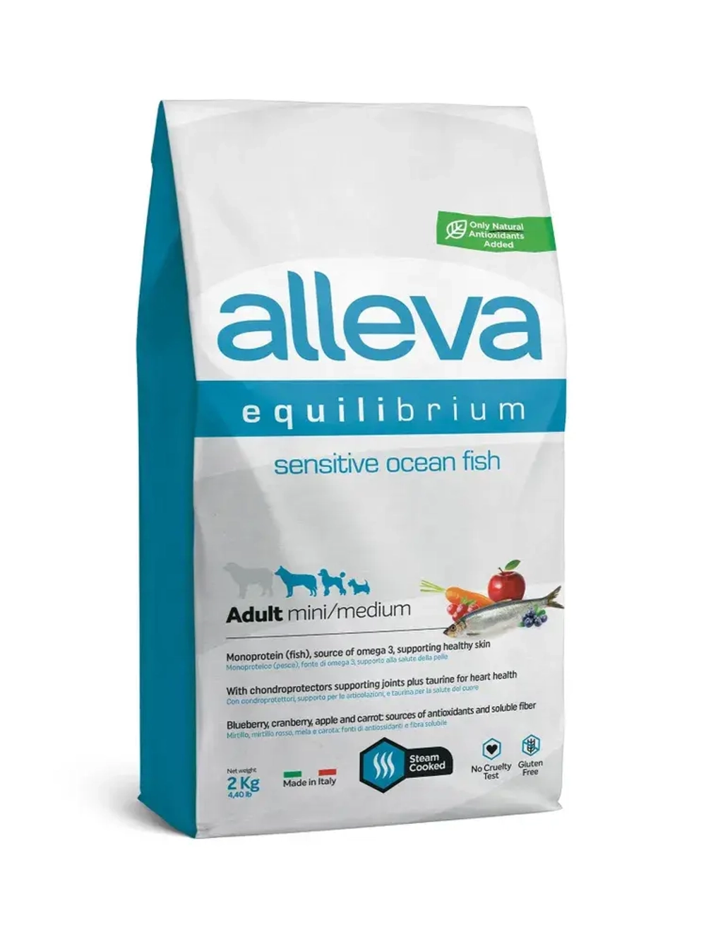 Корм Аллева Эквилибриум Сенситив для взрослых собак мелких и средних пород, с океанической рыбой, Alleva Equilibrium, 2 кг