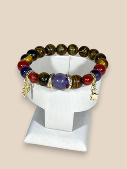 Браслет для Стрельца, тигр глаз, аметист, сердолик