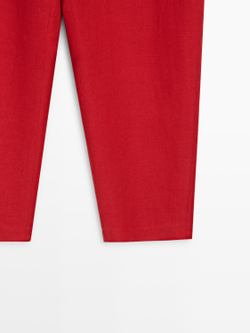 Massimo Dutti Льняные брюки объемного кроя, крсаный