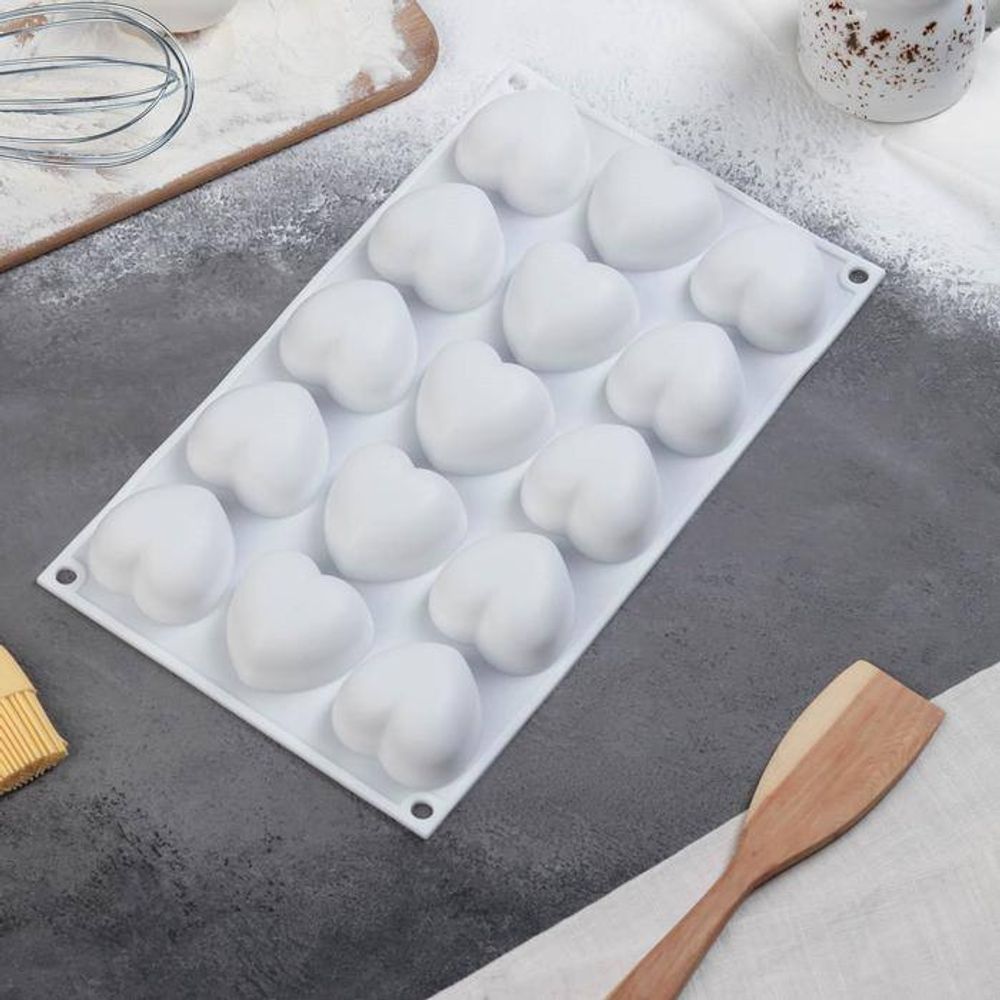 Форма для муссовых десертов «Сердца», 29.8×17.3×2.5 см, 15 ячеек, ячейка 5×4.6 см