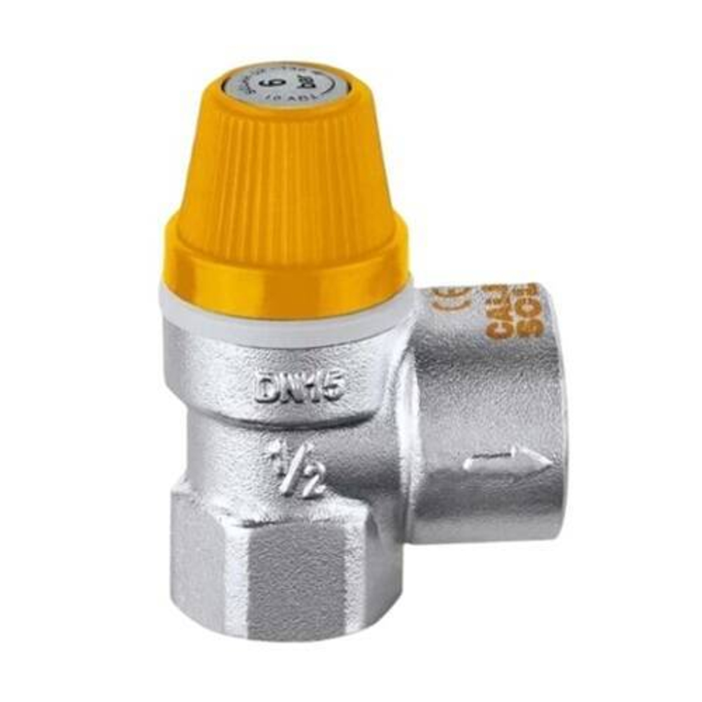 Клапан предохранительный Caleffi 253 - 1/2", сброс 3/4" (ВР/ВР, t160°С, Рн 6 бар, для гелиосистем)