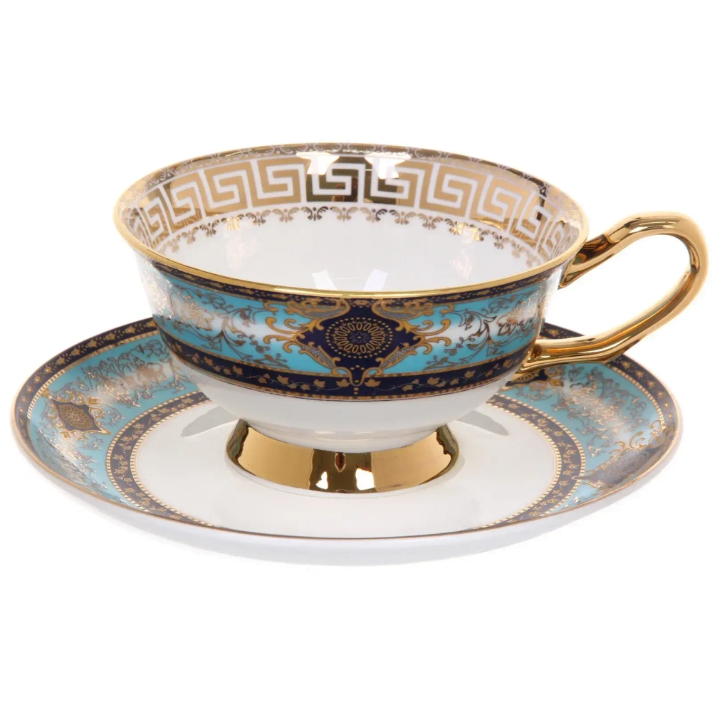 Чайная пара «Royal classic» (кружка 200мл+блюдце) Синий греческий узор, в подарочной коробке