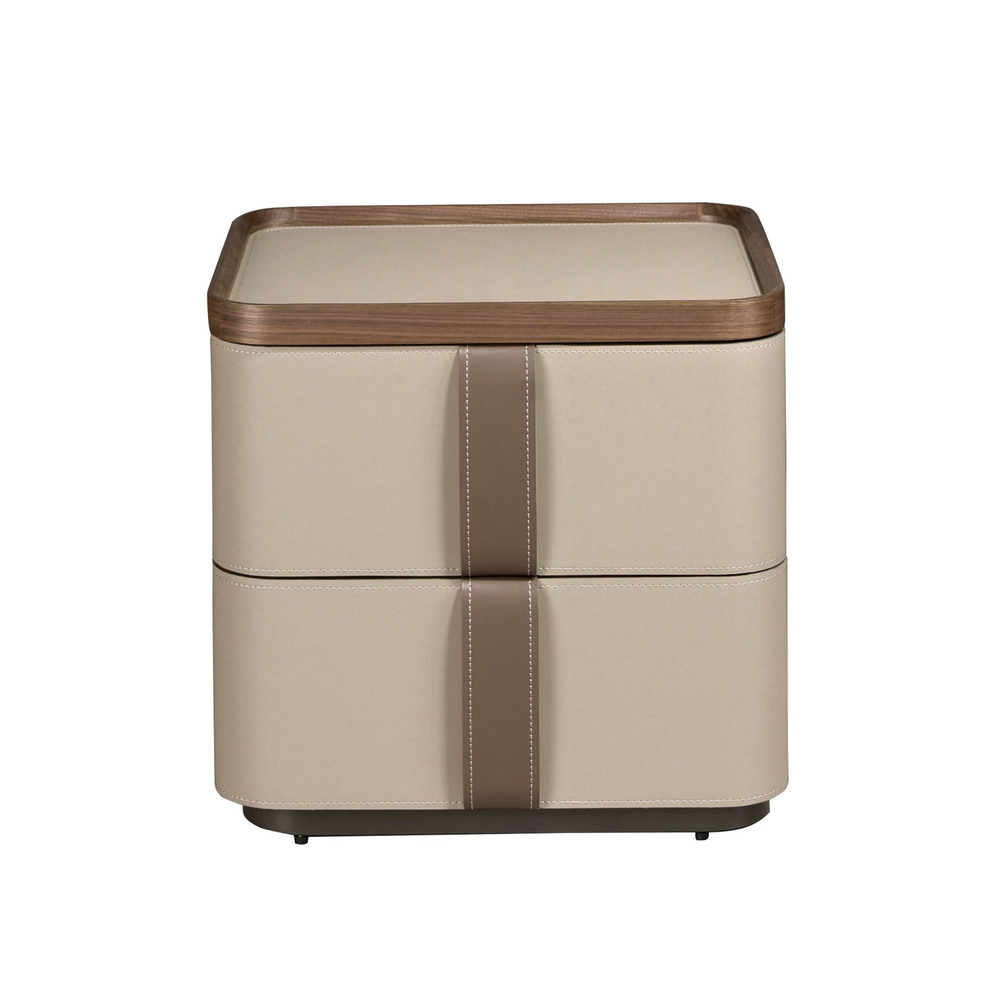Прикроватная тумбочка 7204 из кожи, ореха и полированной стали