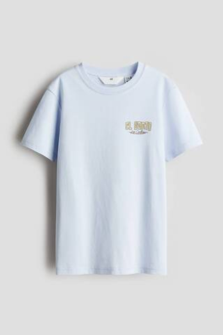 H&M Футболка из хлопка с принтом, светло-голубой